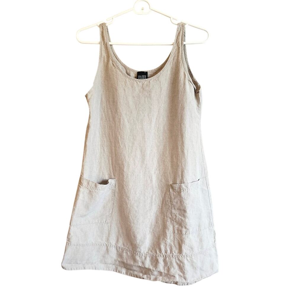 Eileen Fisher tan linen petite dress size 2p